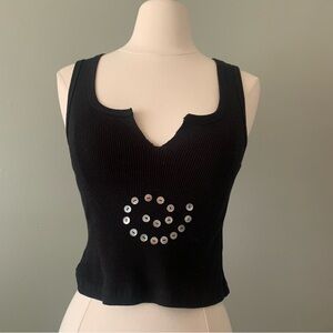 Black Upcycled Tank Top with shell button spiral